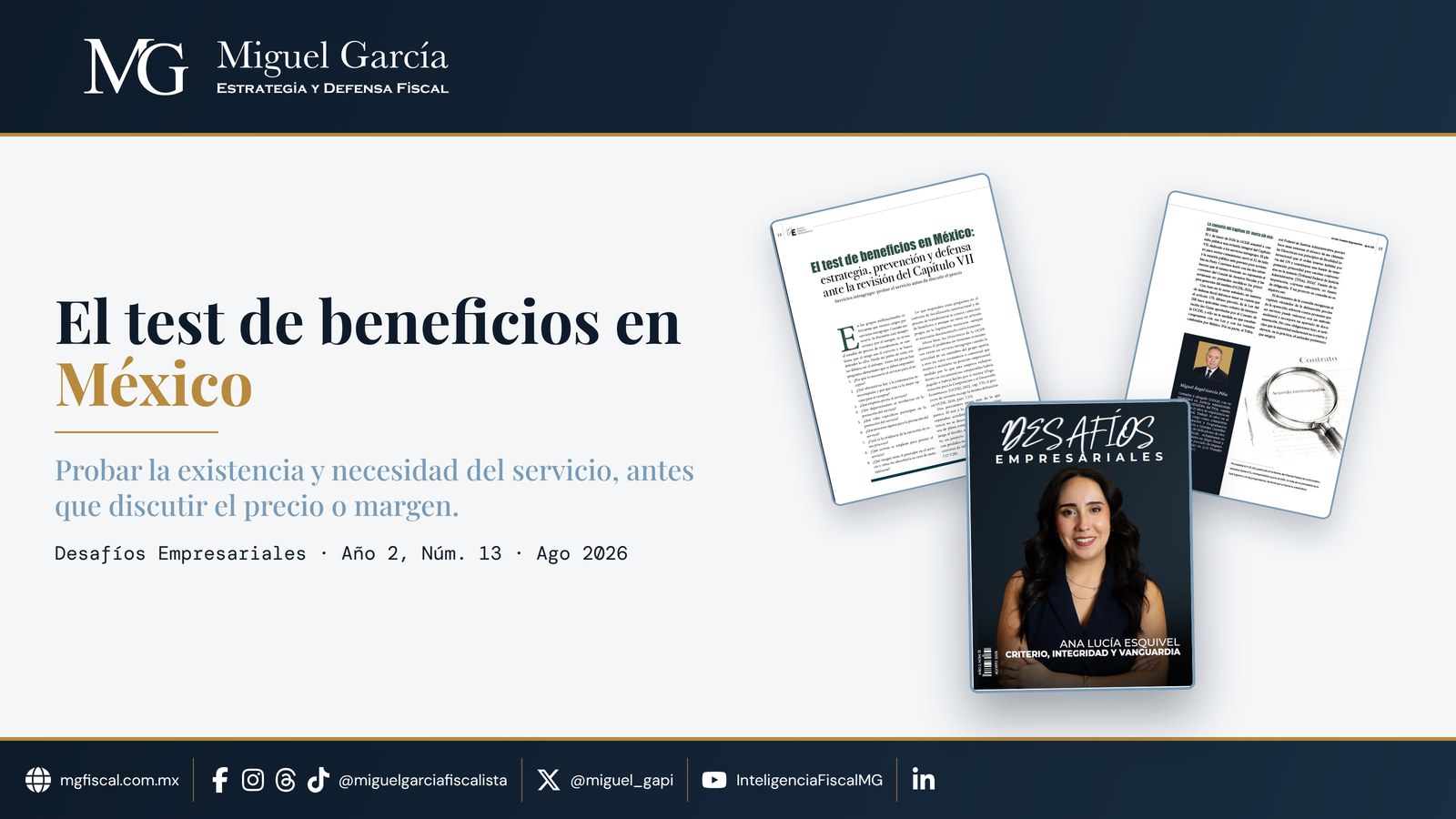 El test de beneficios en México — artículo de Miguel Ángel García Piña publicado en la revista Desafíos Empresariales, Año 2, Núm. 13, agosto 2026