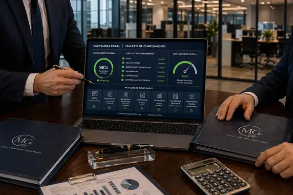 Tablero de cumplimiento fiscal en pantalla durante una revisión preventiva